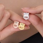 Personalized Police Badge Unisex Stud Earrings with Department and Number Police Day Birthday Appreciation Gift for Police Officer Family