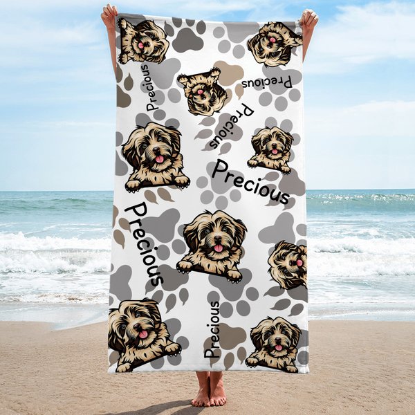 Personalised Pet Photo Paw Print Quick Dry Beach Towel with Name Beach Accessories Vacation Gift for Cat Dog Lover