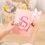 Personifierad påskhare kostym karaktär ägg A5 linjerad sida spiral anteckningsbok och Pom Pom pennset med namn påskfest favoritgåva för pojkar flickor