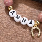 Personalised Lucky Horseshoe Natural Gemstones Beaded Bracelet with Name and Elastic Cord Birthday Anniversary Gift for Horse Lovers Equestrians