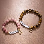 Personalised Lucky Horseshoe Natural Gemstones Beaded Bracelet with Name and Elastic Cord Birthday Anniversary Gift for Horse Lovers Equestrians