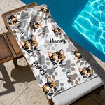 Personalized Pet Photo Paw Print Quick Dry Beach Towel with Name Beach Accessories Vacation Gift for Cat Dog Lover