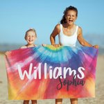 Spersonalizowany ręcznik plażowy Quick Dry Tie Dye z imieniem Urodziny Lato Wakacje Impreza Prezent dla Niej