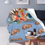 Personalized Cute Watercolor Bear Mom and Kids Floral Soft Throw Blanket with Name Birthday Mother's Day Anniversary Gift for Mom Grandma
