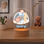 Personalised Rainbow Balloon Baby Teddy Bear Name LED Night Light with Wooden Base Nursery Decor Baby Shower Birthday Gift for Kids