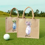 Personalized Birth Flower Golf Bag Jute Tote Bag with Name Travel Essentials Birthday Gift for Golf Lovers