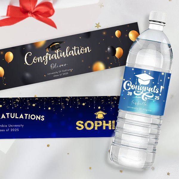 Personalized Congrats Photo Balloon Design Water Bottle Labels Stickers with Name and Year Set of 20 Graduation Party Decor for Graduates Friends