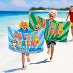 Personalized Cute Hawaiian Animal Design Cousin Crew Quick Dry Oversized Beach Towel with Name Summer Holiday Travel Essentials Gift for Family Kids
