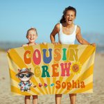 Personalized Cute Hawaiian Animal Design Cousin Crew Quick Dry Oversized Beach Towel with Name Summer Holiday Travel Essentials Gift for Family Kids