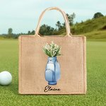 Personalized Birth Flower Golf Bag Jute Tote Bag with Name Travel Essentials Birthday Gift for Golf Lovers