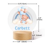 Personalised Rainbow Balloon Baby Teddy Bear Name LED Night Light with Wooden Base Nursery Decor Baby Shower Birthday Gift for Kids