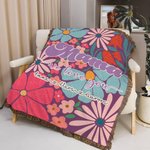 Personalized We Love You Colorful Floral Design Soft Throw Blanket with Tassels and 1-16 Kid's Names Mother's Day Birthday Gift for Mom Grandma