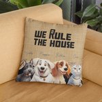 Personalized We Rule The House Cartoon Cat Dog Soft Throw Pillow Cover with 1-6 Pet Names Home Decor Birthday Housewarming Gift for Pet Lovers