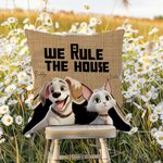 Personalized We Rule The House Cartoon Cat Dog Soft Throw Pillow Cover with 1-6 Pet Names Home Decor Birthday Housewarming Gift for Pet Lovers