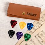 Personalised Concealed Button PU Leather Guitar Pick Holder with Name and 6 Slots Guitar Accessories Birthday Gift for Guitar Player Music Lover