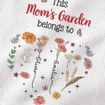 Personalized Mom's Garden Heart 1-12 Birth Flowers 100% Cotton Waffle Tea Towel with Names Kitchen Decor Birthday Mother's Day Gift for Mom Grandma