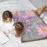 Personalized We Love You Colorful Floral Design Soft Throw Blanket with Tassels and 1-16 Kid's Names Mother's Day Birthday Gift for Mom Grandma