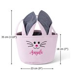 Personalisierter Gestreifter Karierter Osterkorb mit Hasenohren Kaninchen Eimertasche mit Besticktem Namen Ostern Eiersuche Party Geschenk für Kinder