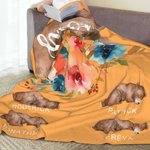 Personalized Cute Watercolor Bear Mom and Kids Floral Soft Throw Blanket with Name Birthday Mother's Day Anniversary Gift for Mom Grandma