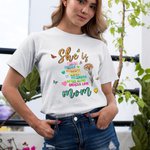 Personalized She Is Strong Butterfly Birth Flower Soft Crewneck T-shirt with Nickname Mother's Day Birthday Gift for Mom Grandma