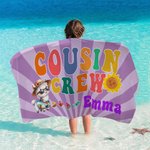 Personalized Cute Hawaiian Animal Design Cousin Crew Quick Dry Oversized Beach Towel with Name Summer Holiday Travel Essentials Gift for Family Kids