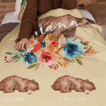 Personalized Cute Watercolor Bear Mom and Kids Floral Soft Throw Blanket with Name Birthday Mother's Day Anniversary Gift for Mom Grandma
