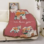Personalized We Love You Retro Floral Bear Soft Throw Blanket with Name and Tassel Mother's Day Home Decor Birthday Gift for Family