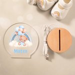 Personalised Rainbow Balloon Baby Teddy Bear Name LED Night Light with Wooden Base Nursery Decor Baby Shower Birthday Gift for Kids