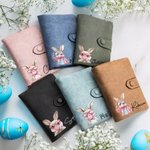 Personalized Easter Bubble Blowing Bunny Leather Tri-folded Wristlet Wallet with Name and Card Holder Easter Birthday Gift for Her
