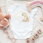 Personlig gull firkantet ramme navn giraff myk baby bodysuit mottakende teppe swaddle lue sett bursdag baby shower gave til nyfødte