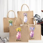 Personalized Birth Flower Golf Bag Jute Tote Bag with Name Travel Essentials Birthday Gift for Golf Lovers