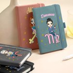 Gepersonaliseerd Cartoon PU Leren Taschennotitieboek met Naam Sterrenbeeld DIN A7 Inspiratie Reizenotities voor Vakantie Dagelijks naar School Cadeau