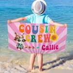 Personalized Cute Hawaiian Animal Design Cousin Crew Quick Dry Oversized Beach Towel with Name Summer Holiday Travel Essentials Gift for Family Kids