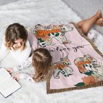Personalized We Love You Retro Floral Bear Soft Throw Blanket with Name and Tassel Mother's Day Home Decor Birthday Gift for Family