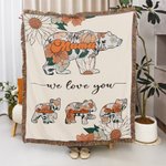 Personalized We Love You Retro Floral Bear Soft Throw Blanket with Name and Tassel Mother's Day Home Decor Birthday Gift for Family