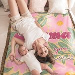 Personalized We Love You Colorful Floral Design Soft Throw Blanket with Tassels and 1-16 Kid's Names Mother's Day Birthday Gift for Mom Grandma