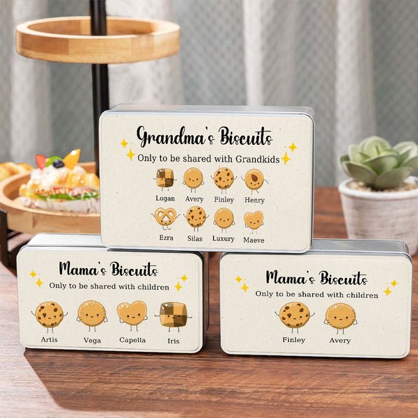 Personalised Cute 1-12 Cartoon Biscuits Biscuit Tin Storage Box with Names Mother's Day Festival Party Favors Gift for Mom Grandma