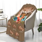 Personalized Cute Watercolor Bear Mom and Kids Floral Soft Throw Blanket with Name Birthday Mother's Day Anniversary Gift for Mom Grandma