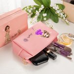 Personalized Prom Queen Birth Flower PU Leather Cosmetic Bag with Name Anniversary Party Birthday Gift for Women