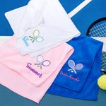 Personalised Multicolour Embroidered Tennis Racket Towel with Name Sports Accessory Team Birthday Gift for Tennis Player Coach