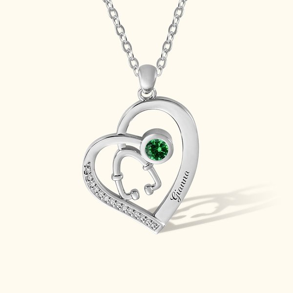 Collana personalizzata con pietra di nascita e stetoscopio regalo di compleanno per infermiere per donne