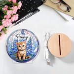 Ritratto personalizzato dell'animale domestico Fiore di nascita in vetro colorato Luce notturna a LED in acrilico con nome e base in legno Regalo di compleanno commemorativo per il proprietario dell'a