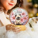 Ritratto personalizzato dell'animale domestico Fiore di nascita in vetro colorato Luce notturna a LED in acrilico con nome e base in legno Regalo di compleanno commemorativo per il proprietario dell'a