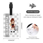 Etichetta bagaglio personalizzata con personaggio in stile cartone animato Y2K e design a quadri colorati regalo perfetto per viaggi e compleanni