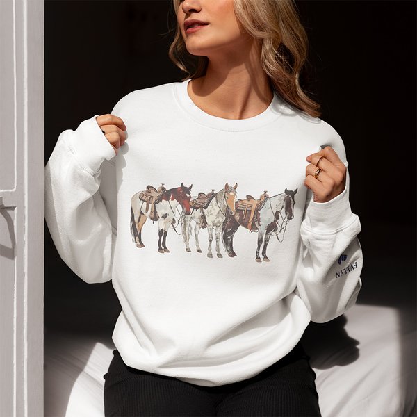 Personalised Horse Western Culture Adult T-shirt Sweatshirt with Embroideried Name Birthday Gift for Horse Lovers