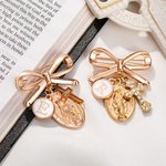 Personalized Virgin Mary Bow Cross Brooch Pin with Initial Christian Baptism Gift for Women Christians