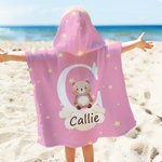 Personalized Forest Animal Oversized Hooded Beach Towel with Name and Initial Super Absorbent Travel Summer Vacation Birthday Gift for Kids