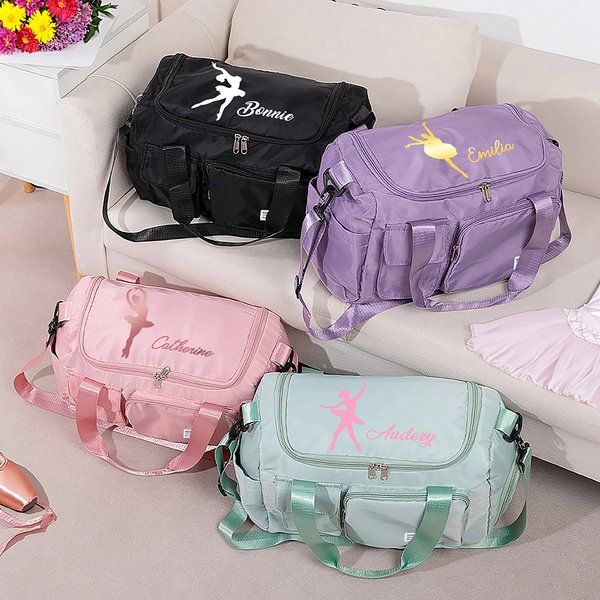 Personalised Ballet Silhouette Name Waterproof Large Travel Duffle Bag with Shoe Compartment and Shoulder Strap Birthday Gift for Dance Lovers