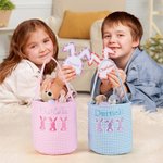 Cesta de Pascua personalizada con nombre bordado y tarjeta en forma de corazón Fiesta de Pascua Regalo de cumpleaños para niños Niñas