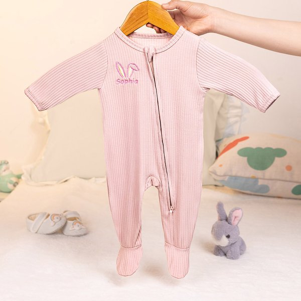 Personalized Multicolour Embroidered Rabbit Ears Name 100% Cotton Baby Romper Birthday Baby Shower Easter Gift for Baby Newborn